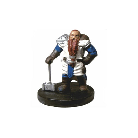 Painted dwarf warrior miniature figure with hammer and armor for tabletop games