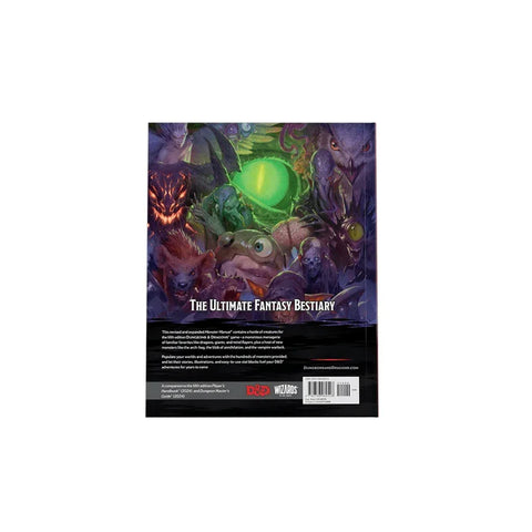 D&D Monster Manual 2024 back cover featuring fantasy creatures and vibrant monster artwork
