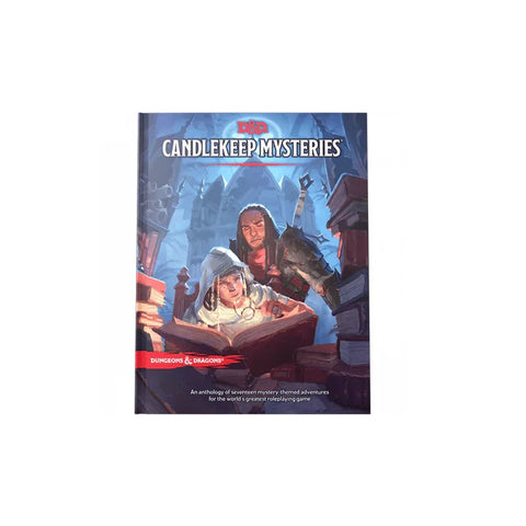 Dungeons & Dragons Candlekeep Mysteries book cover with fantasy characters and open book