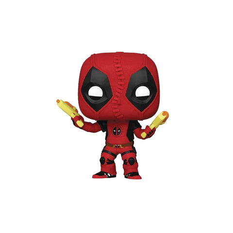 Kidpool Pop Vinyl figure in red costume holding yellow swords collectible toy