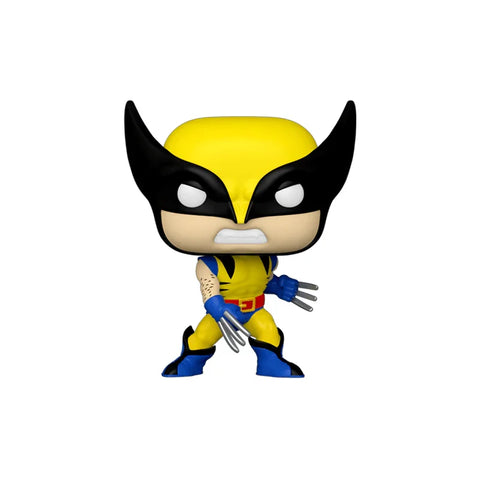 Wolverine Funko Pop vinyl figure in yellow and blue costume with claws extended
