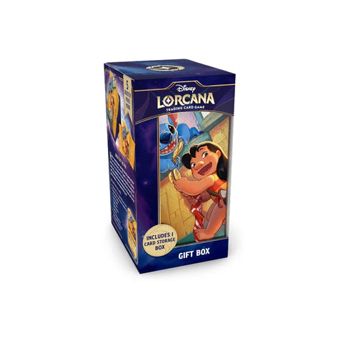 Disney Lorcana trading card game gift box featuring colorful Lilo and Stitch artwork