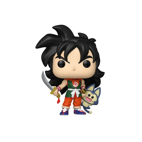 Anime-style Yamcha collectible vinyl figure with sword and small cat companion, Dragon Ball toy