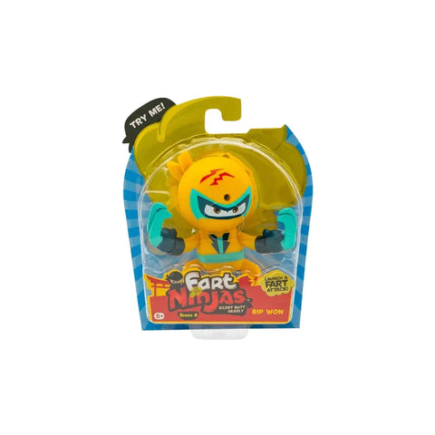 Fart Ninjas yellow action figure toy in packaging, collectible kids toy for ages 5 and up