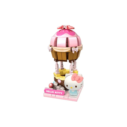 Hello Kitty themed mini building block toy set with pink and brown cupcake design