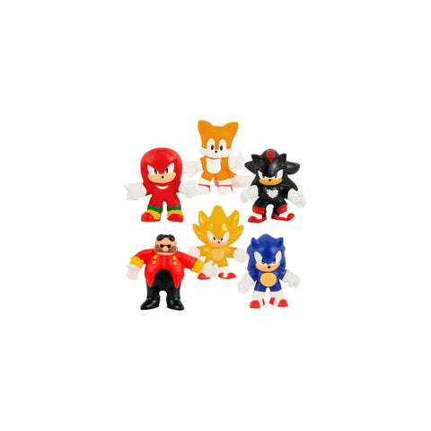 Set of six Sonic the Hedgehog mini action figures with colorful designs on white background.