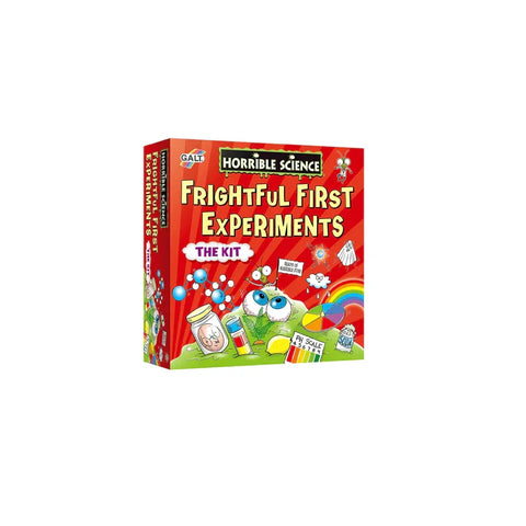 Horrible Science Frightful First Experiments science kit box with colorful cartoon graphics