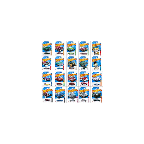 Assorted Hot Wheels diecast toy cars in retail packaging, collection of various models.