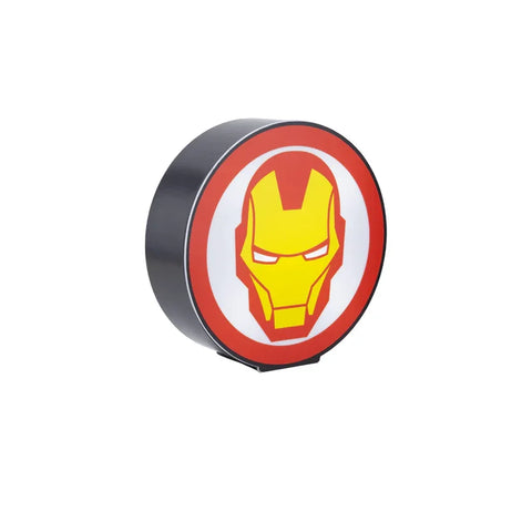 Round night light featuring a yellow and red superhero mask design, collectible toy decor