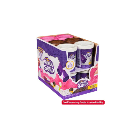 Kinetic Sand Ice Cream Tubs assorted colors in retail display box, kids sensory toy.