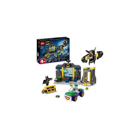 Lego Batcave playset with Batman, Batgirl, Joker minifigures and vehicles on display