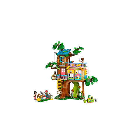 Colorful LEGO Friends treehouse playset with mini-doll figures and detailed accessories