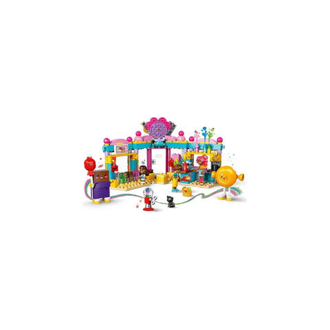 LEGO Friends Heartlake City Sweet Shop playset with mini figures and colorful candy shop build