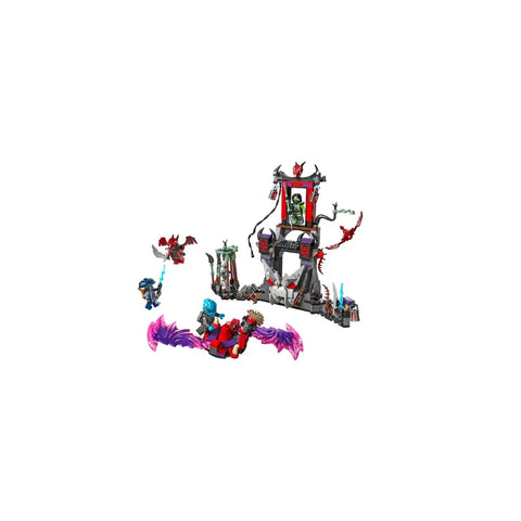 Ninja-themed dragon LEGO playset with fortress, minifigures, and fantasy creatures.
