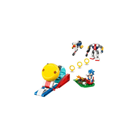 LEGO Sonic the Hedgehog toy set with campfire, rings, and character figures