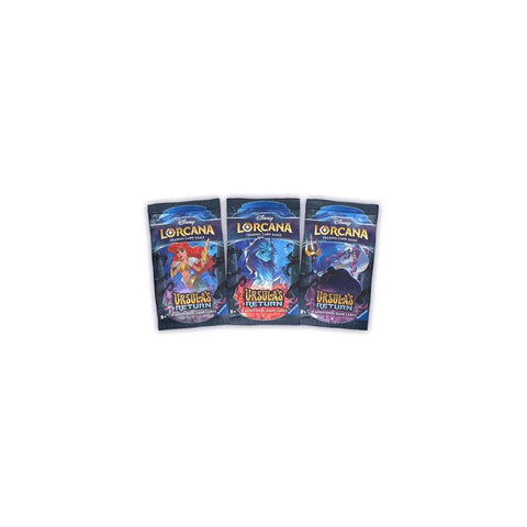 Three Disney Lorcana Ursula's Return trading card game booster packs with character art