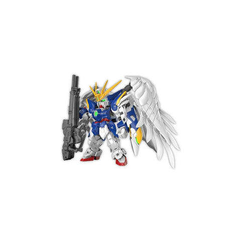 Wing Gundam Zero EW action figure model kit with white wings and blaster, collectible toy