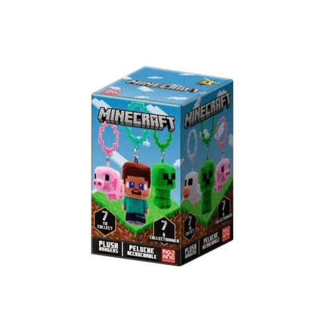 Minecraft plush backpack hangers assortment box featuring game character keychains
