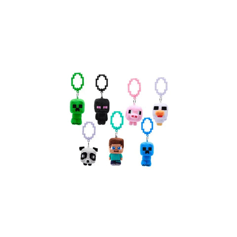 Assorted Minecraft plush backpack hangers featuring popular game characters