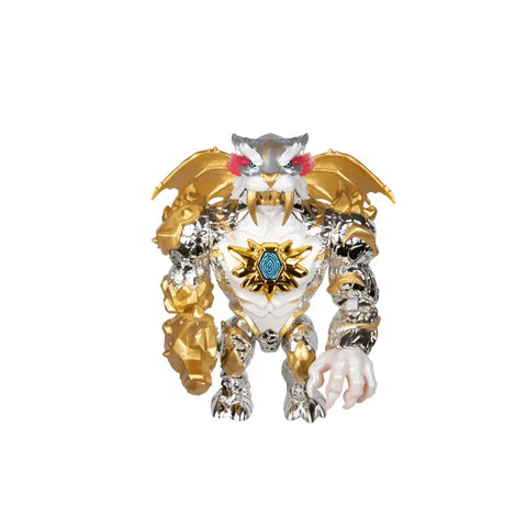 Collectible tiger action figure toy with gold, silver, and white armor details on white background.