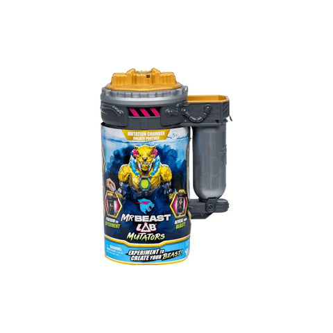 Mutators toy mutation chamber featuring golden panther action figure packaging