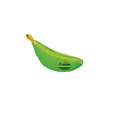 My First Bananagrams green zippered banana-shaped word game pouch for kids