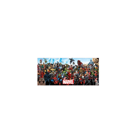 Marvel gaming mat featuring a colorful collage of comic book characters