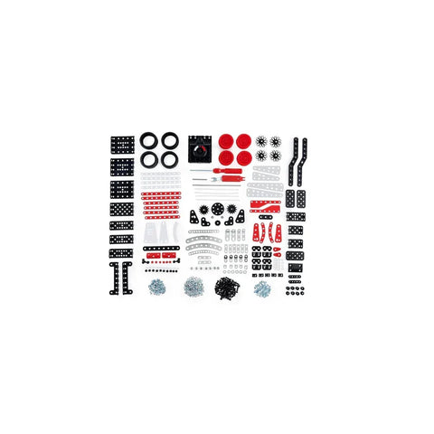 Multi-model metal construction toy set with assorted red, black, and silver parts