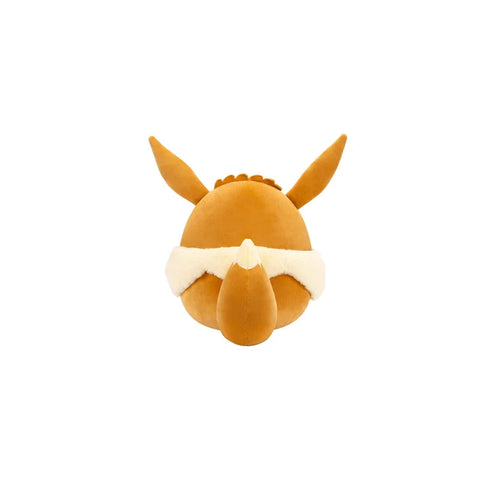 Medium plush Squishmallow Eevee toy, rear view, with brown fur and fluffy tail