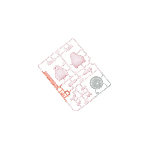 Plastic model kit sprue with pink and gray parts for assembling a collectible toy figure