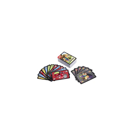 Minecraft themed UNO card game deck with colorful cards displayed