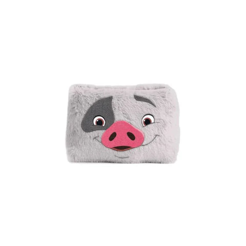 Plush grey pencil case with cute pig face and pink snout from animated movie