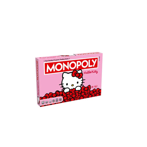 Monopoly Hello Kitty Edition board game box with pink and red Hello Kitty design.