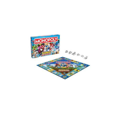 Monopoly Sonic the Hedgehog Edition board game with themed box, board, and game pieces
