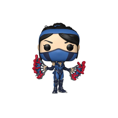 Kitana vinyl figure in blue costume holding blood fans, Mortal Kombat collectible toy