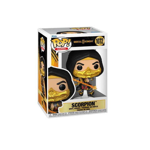 Mortal Kombat Scorpion Funko Pop vinyl figure in box, collectible toy.
