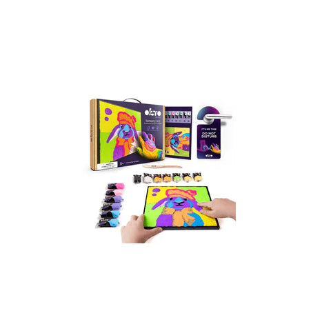 Sensory art paint by numbers kit with clay, colorful bunny design, kids craft activity