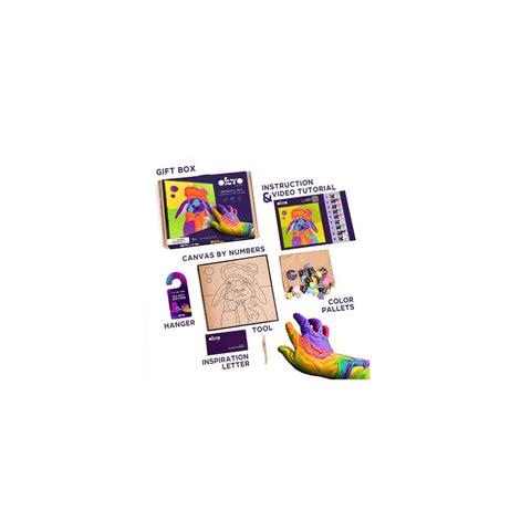Paint by numbers kit with bunny design, tools, color clay, and instructions for kids.