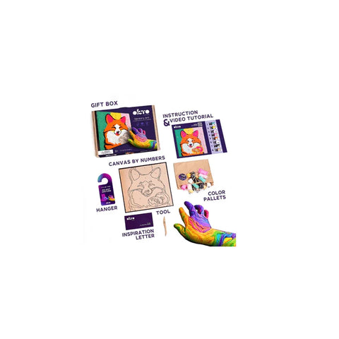 Fox paint by numbers clay kit with canvas, color palettes, instructions, and tools included.