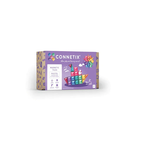Connetix pastel magnetic tiles 64 piece starter pack in colorful box, educational toy set