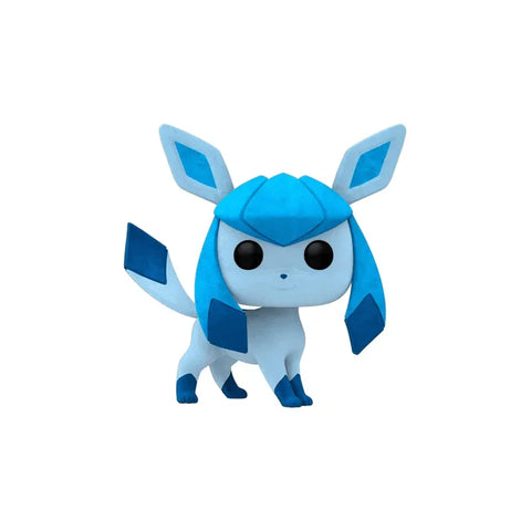 Glaceon flocked vinyl figure collectible toy, blue and white, standing on white background