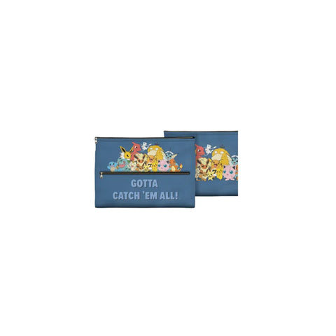 Blue Pokemon jumbo pencil case featuring popular characters and 'Gotta Catch 'Em All!' slogan.