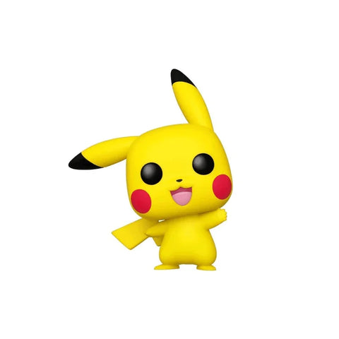 Pikachu vinyl collectible toy figure, yellow with red cheeks, black-tipped ears, on white background