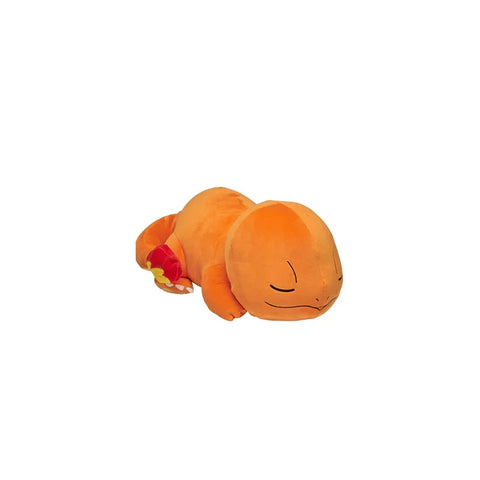 18 inch plush Charmander toy sleeping, soft orange collectible on white background
