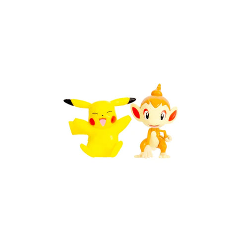 Pikachu and Chimchar collectible toy figures on a white background
