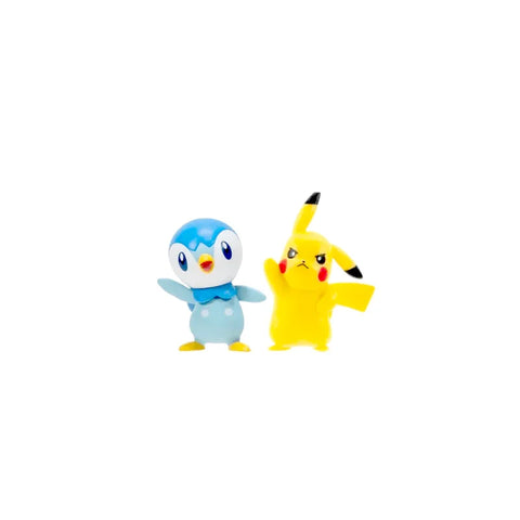 Pikachu and Piplup collectible toy figures on white background, Pokemon toys