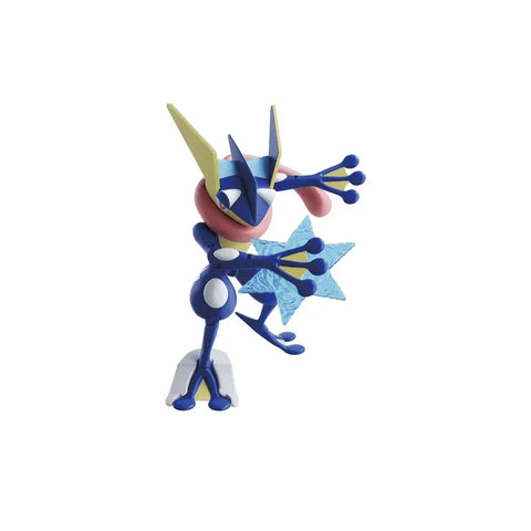 Greninja action figure model kit with blue and yellow details, posed for display