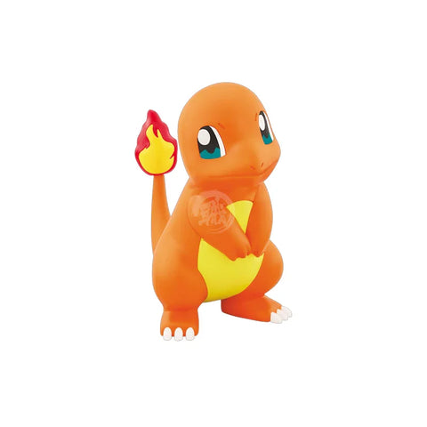 Orange Charmander model kit figure with flame tail, collectible toy on white background