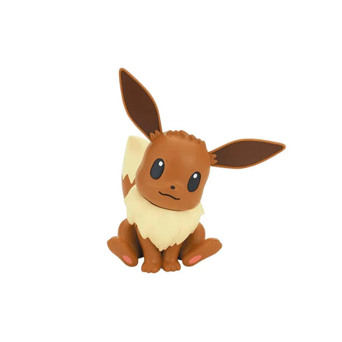 Eevee model kit toy figure with large ears, brown fur, and cream collar on white background
