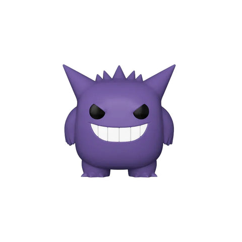 Purple Gengar Pokémon collectible vinyl figure with large grin and pointed ears on white background